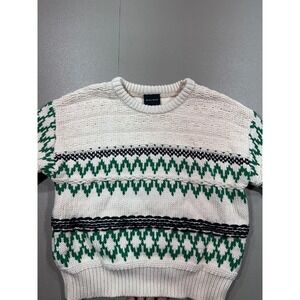 Miou Muse Womens Chunky Cotton Knit Geometric Sweater Green Cream Black M‎